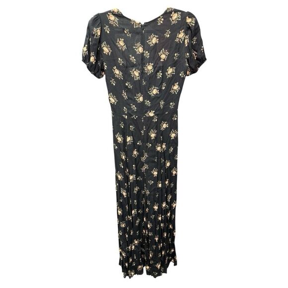 Reformation Rosetti Maxi Dress Black Floral Square Neck Short Sleeve Size 6 - Picture 7 of 13